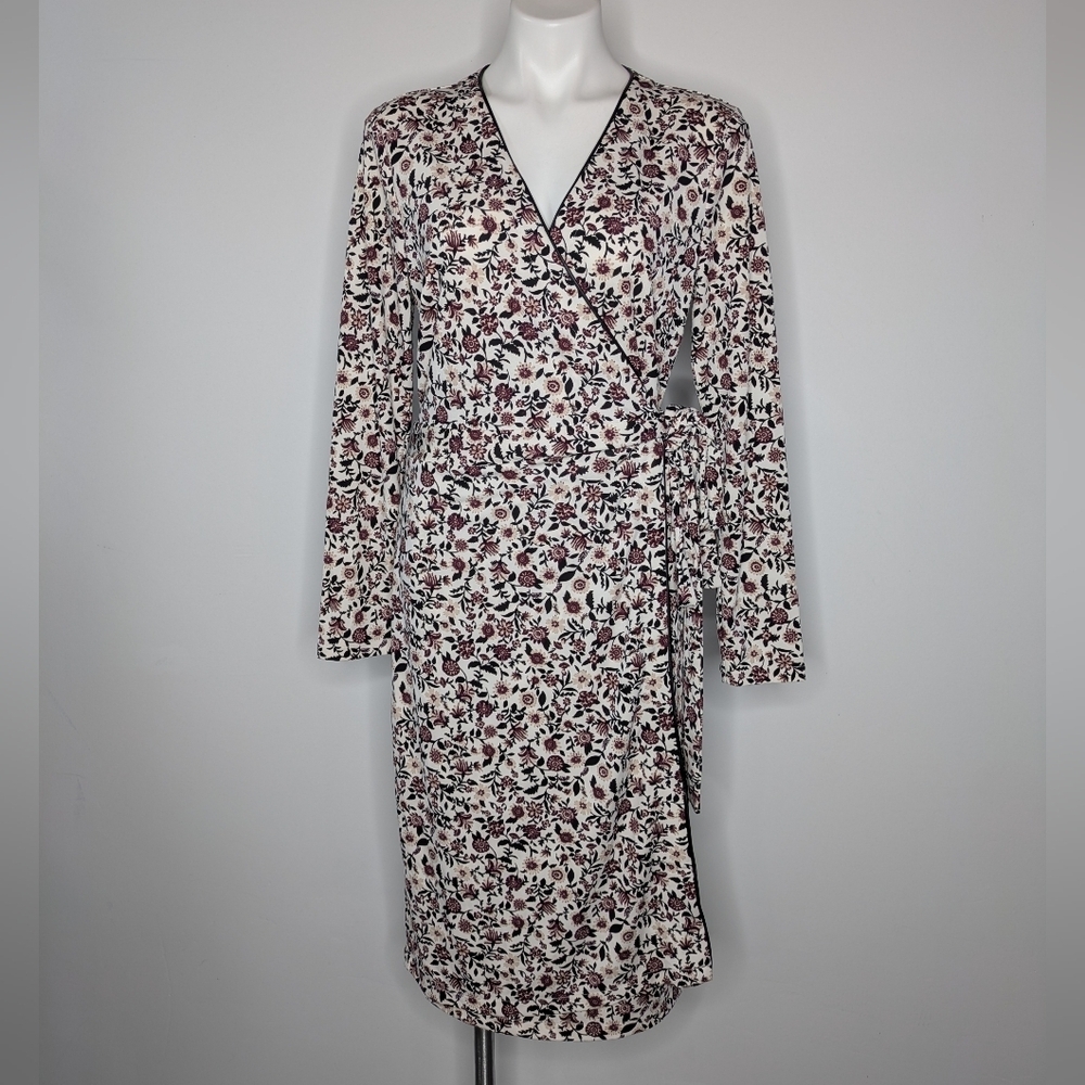 Ann Taylor White Purple Ditsy Floral Knee Length Midi Dress L